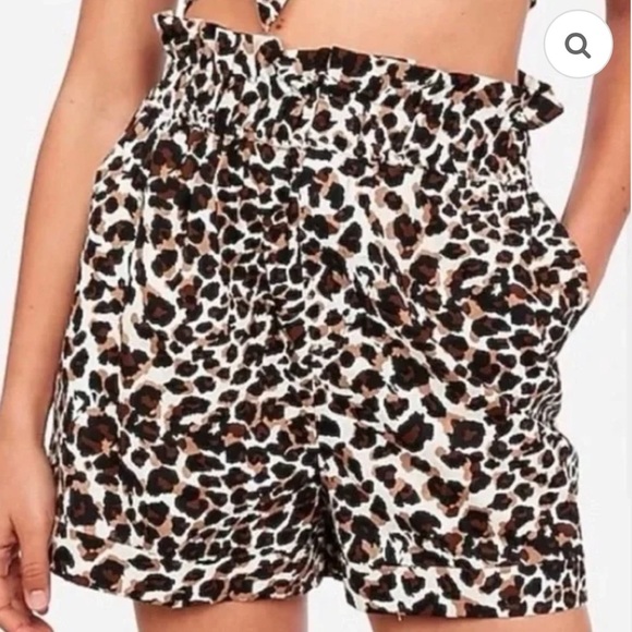 Express X Rocky Barnes Leopard Print Shorts Paper Bag Style Size L high waist - Picture 1 of 8